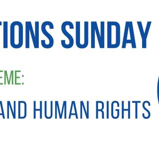 UN Sunday 2022 Logo, with the theme "Displacement & Human Rights: All In for Climate Justice"