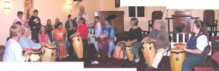 Group of all ages drumming.